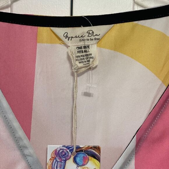 Gypsie Blue Women's Geometric Mumu Beachwear Kaftan Dress Multi Colored One Size - Picture 4 of 10